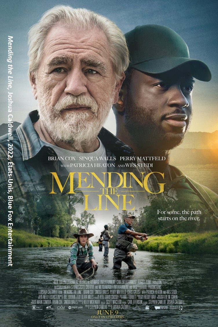 Affiche du film Mending the Line : Brian Cox et Sinqua Walls, pêcheurs à la mouche dans une rivière du Montana